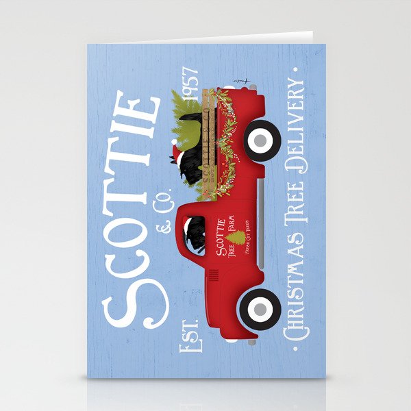 Scottie scottish terrier dog christmas tree farm vintage red truck  Stationery Cards