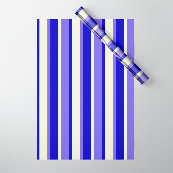 Medium Slate Blue, Blue, and Beige Colored Striped/Lined Pattern Wrapping Paper