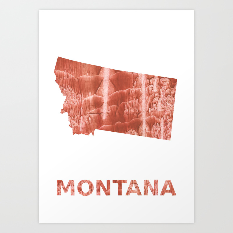 Montana Map Outline Red Brown Colorful Wash Drawing Painting Art