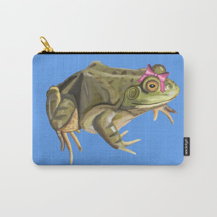Girly American Bullfrog with Pink Bow Carry-All Pouch