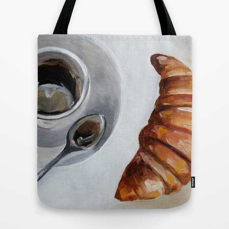 French Breakfast Coffee And Croissant Original Oil Painting
