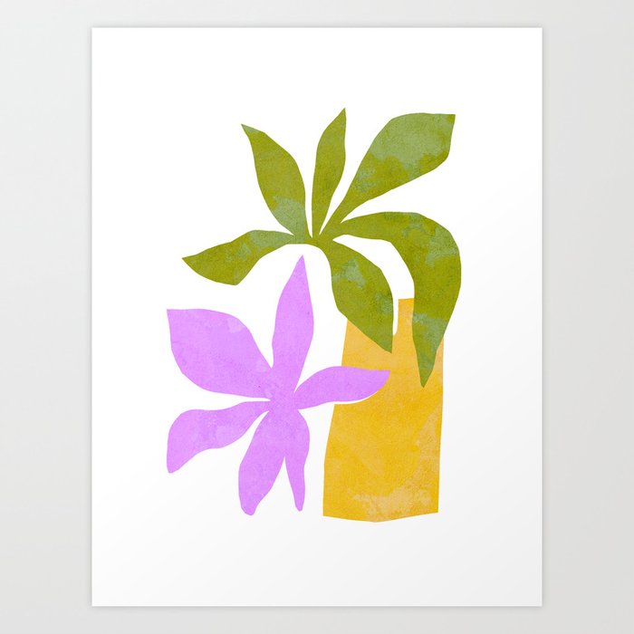 Tropical Flowers - Green & Pink Matisse collage 2 Art Print