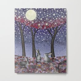 starlit bunnies Metal Print | Leaflitter, Moon, Cute, Starry, Rabbits, Bunnies, Gray, Animal, Violet, Whimsical 