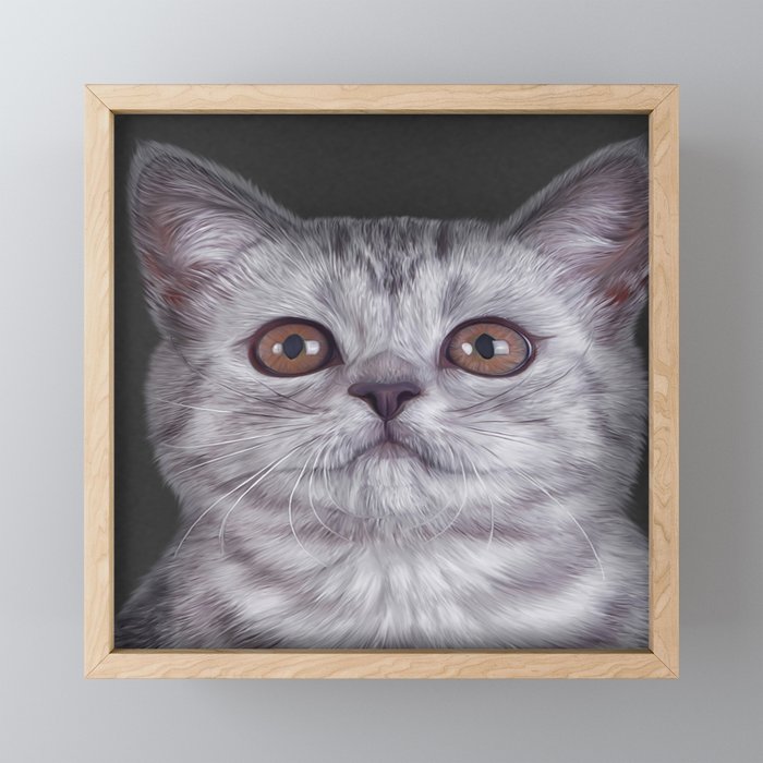 Drawing funny kitten Framed Mini Art Print
