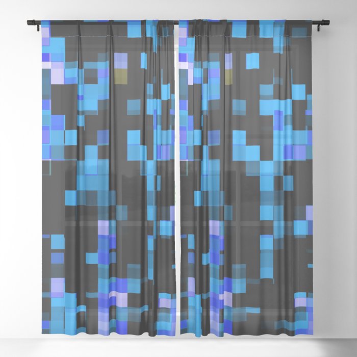 geometric pixel square pattern abstract background in blue black Sheer Curtain