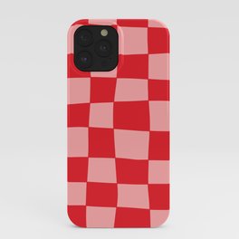 Hand Drawn Checkerboard Pattern (red/pink) iPhone Case | Square, Wavy, Surrealist, Check, Wobbly, Handmade, Checkerboard, Crooked, Checkered, Graphicdesign 