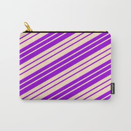 [ Thumbnail: Dark Violet and Bisque Colored Stripes/Lines Pattern Carry-All Pouch ]