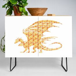 Dragon Silhouette Filled with Fiery Flames with Fiery Flames Credenza