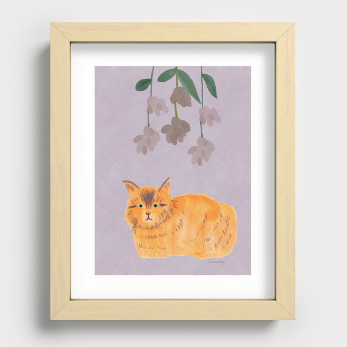 Cat and Flower - Orange and Light Purple Recessed Framed Print