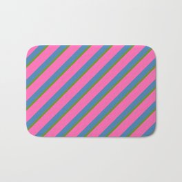 [ Thumbnail: Hot Pink, Blue, and Green Colored Lines/Stripes Pattern Bath Mat ]