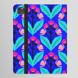 Hand drawn folk art floral pattern in bright blue and pink iPad Folio Case
