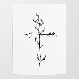 Twig Cross, A Simple Floral Black Cross Poster