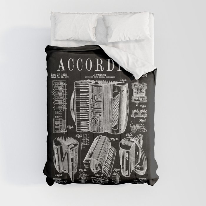 Accordion Player Accordionist Instrument Vintage Patent Comforter