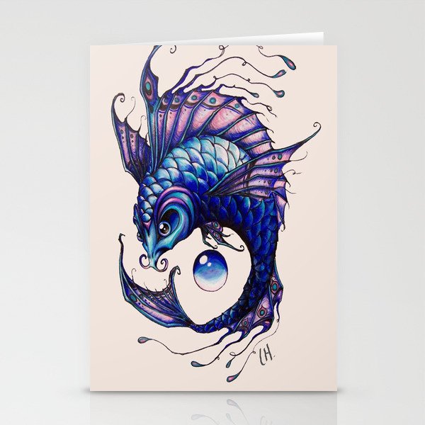 Purple Koi Fish Drawing Stationery Cards By Lyndseylou Society6