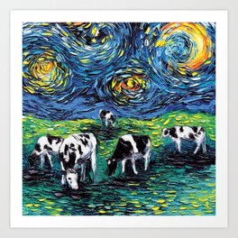 Starry Starry Pasture Cow Art Art Print | Funnycow, Cowfunny, Painting, Cowcute, Cow, Cowart, Cowlover 