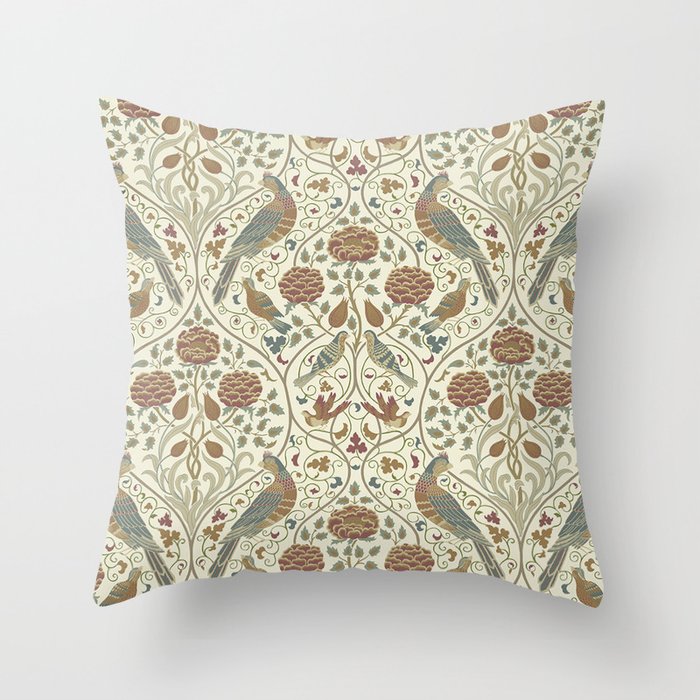 William Morris Seasons By May Birds Linen Throw Pillow