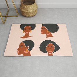 Beautiful four afro women in a flat art style. Area & Throw Rug