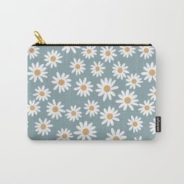 Daisies - daisy floral repeat, daisy flowers, 70s, retro, black, daisy florals dusty blue Carry-All Pouch