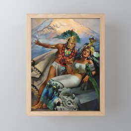 Caballero Aztec Warrior and Queen Mexican Yucatan romantic portrait painting Framed Mini Art Print