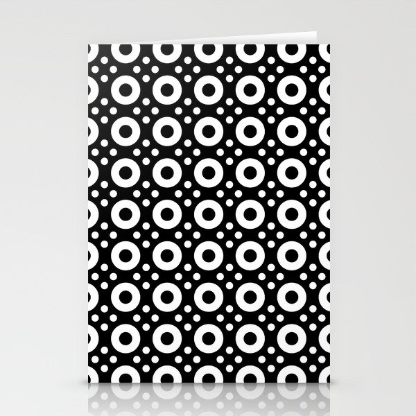 Dots & Circles 2 - White on Black Modern Abstract Repeat Pattern Stationery Cards