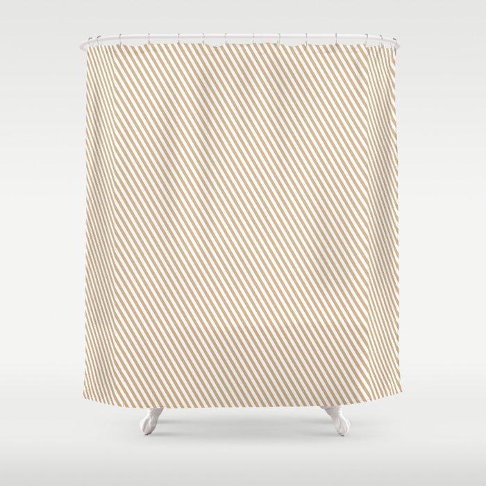 White and Tan Colored Stripes/Lines Pattern Shower Curtain
