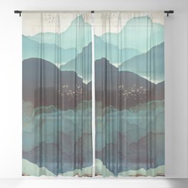 Indigo Mountains Sheer Curtain