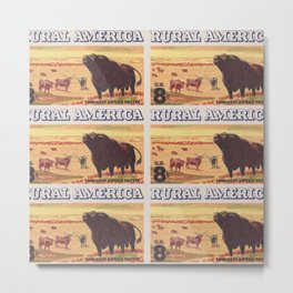 Rural America cattles herd vintage US post stamp Metal Print