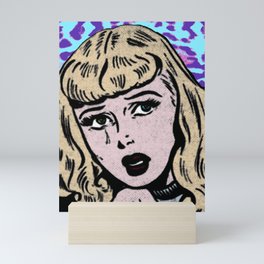 Comic Girl Crying | Vaporwave Leopard Skin | Vintage Comics Aesthetics Mini Art Print