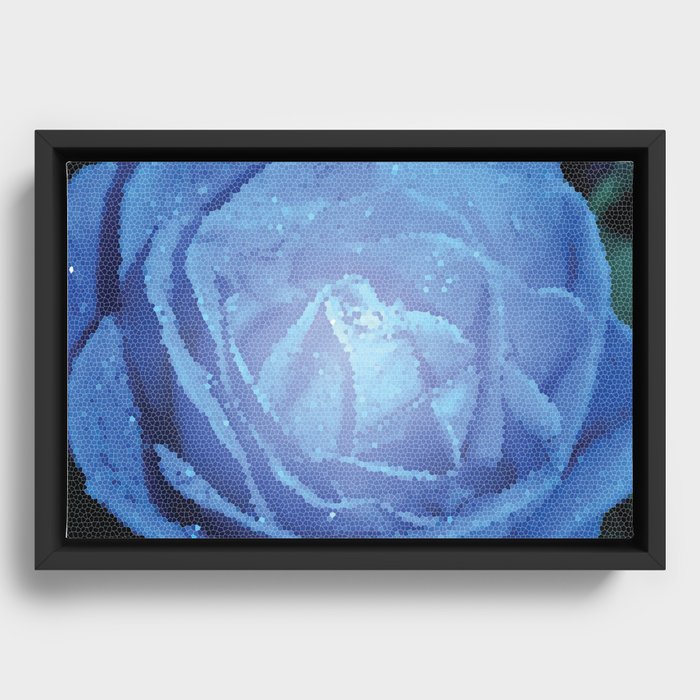 Mosaic Rose Blue Framed Canvas