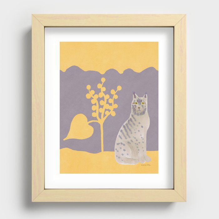 Lynx under a Tree - Brown and Yellow and Mauve Recessed Framed Print