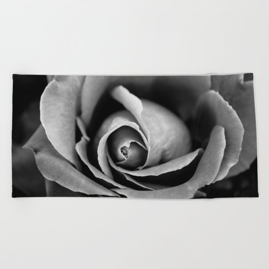 Black and White Rose Beach Towel