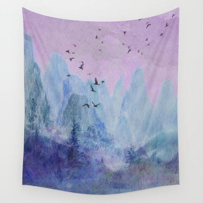 Pink Sunset Mountainscape  Wall Tapestry