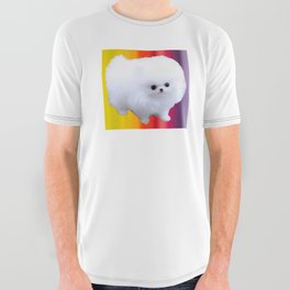 An Adorable And Cute Pomeranian Puppy On Colorful Back ground Sticker Magnet Tshirt And More All Over Graphic Tee