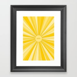 Retro sun with rays in gold and yellow + HOPE Framed Art Print