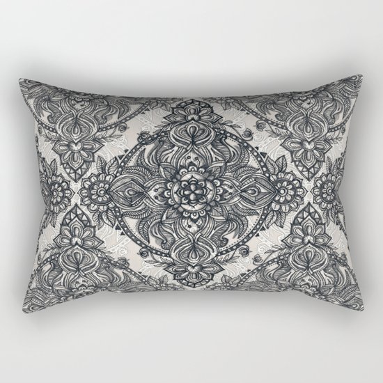 Charcoal Lace Pencil Doodle Rectangular Pillow