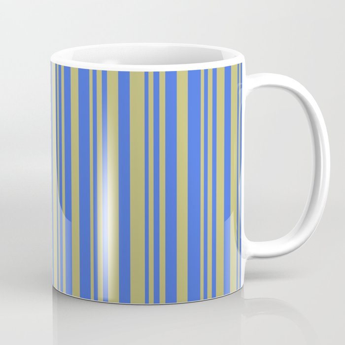 Dark Khaki & Royal Blue Colored Striped Pattern Coffee Mug