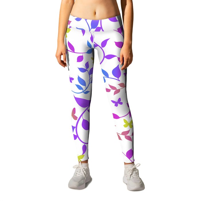 Colorful leaves and butterfly seamless pattern! Leggings