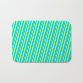 [ Thumbnail: Green & Dark Turquoise Colored Stripes Pattern Bath Mat ]