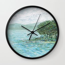 Lakeside Summer 2 Wall Clock | Coastal, Coast, Trees, Smithmountainlake, Lake, Island, Summer, Landscape, Water, Painting 