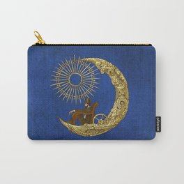 Moon Travel (Colour Option) Carry-All Pouch | Steampunk, Gold, Tophat, Vintage, Victorian, Stars, Moon, Blue, Space, Sci-Fi 
