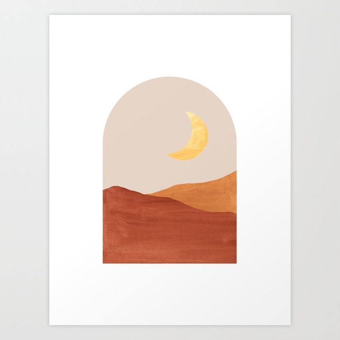 Terracotta landscape and moon Art Print