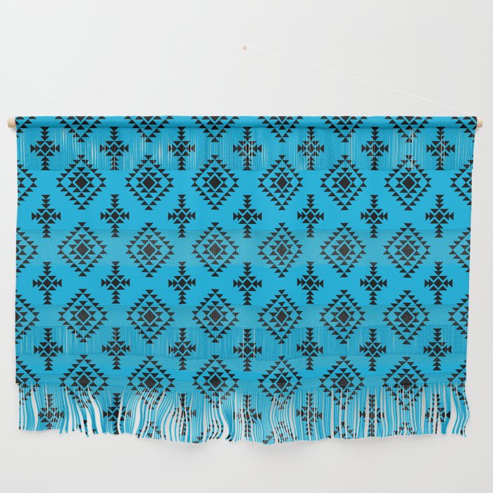 Turquoise and Black Native American Tribal Pattern Wall Hanging