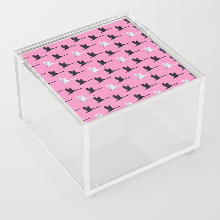 Flying Elegant Swan Pattern on Pink Background Acrylic Box