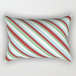 [ Thumbnail: Mint Cream, Powder Blue, Brown, and Dark Sea Green Colored Striped Pattern Rectangular Pillow ]