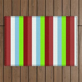 [ Thumbnail: Colorful Brown, Mint Cream, Sky Blue, Green, and Maroon Colored Stripes/Lines Pattern Outdoor Rug ]