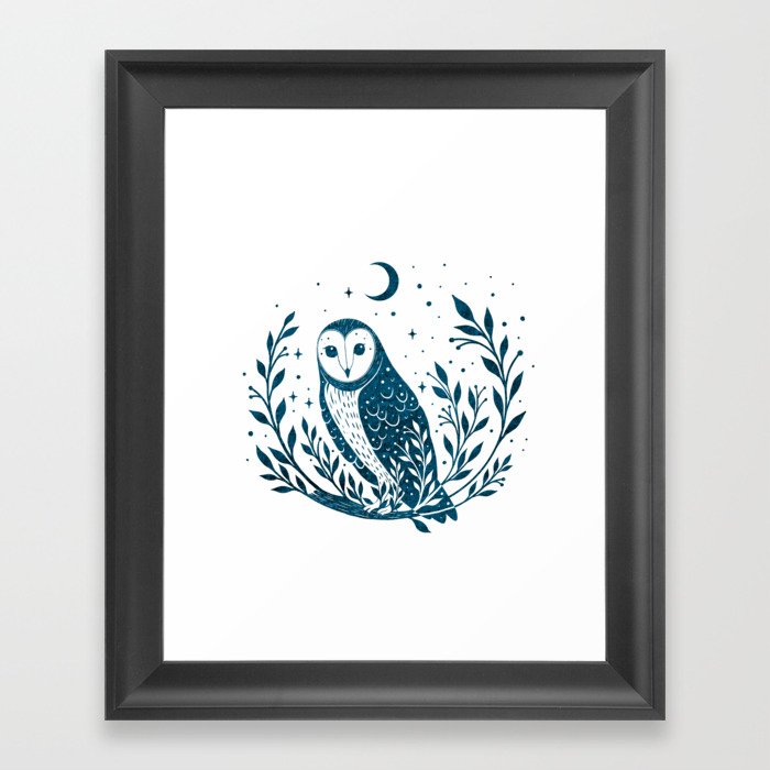 Owl Moon - Blue Framed Art Print