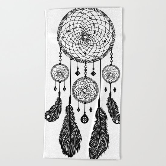 Dreamcatcher (Black & White) Beach Towel