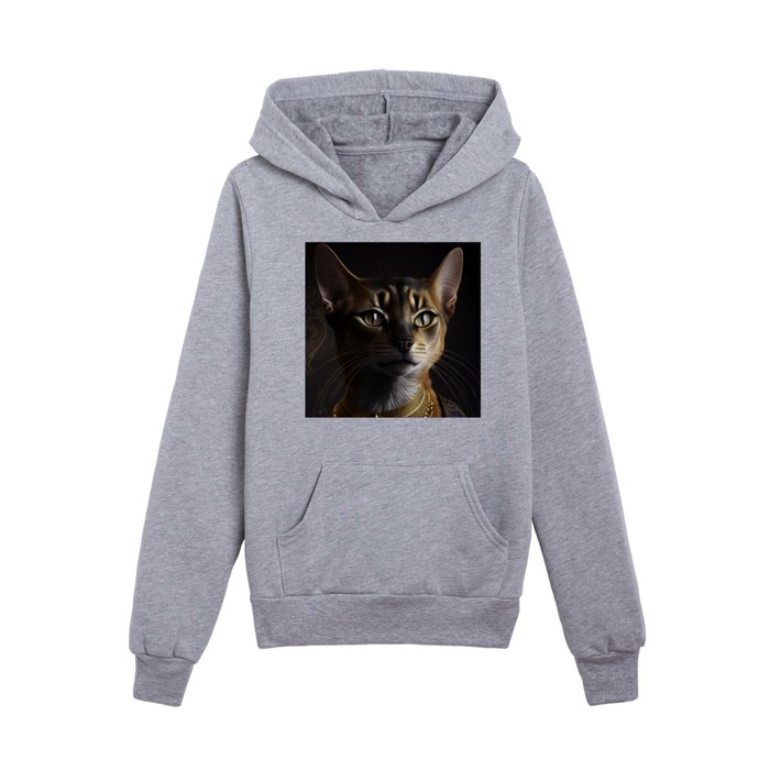 Abyssinian Queen Cat Breed Portrait Royal Renaissance Animal Painting Kids Pullover Hoodie