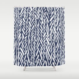 Boho chevron herringbone stripe pattern - midnight blue Shower Curtain