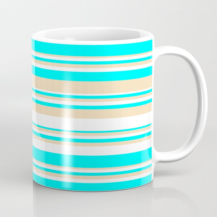 White, Aqua & Tan Colored Striped/Lined Pattern Coffee Mug